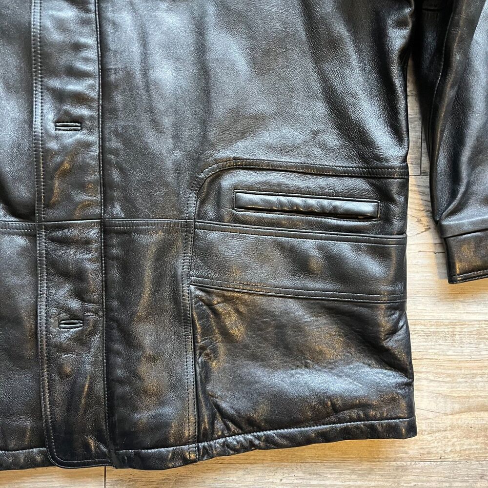 Striwa Leather Jacket Vintage Black Men XL Winter 90s Zip Button Pockets - Picture 9 of 10